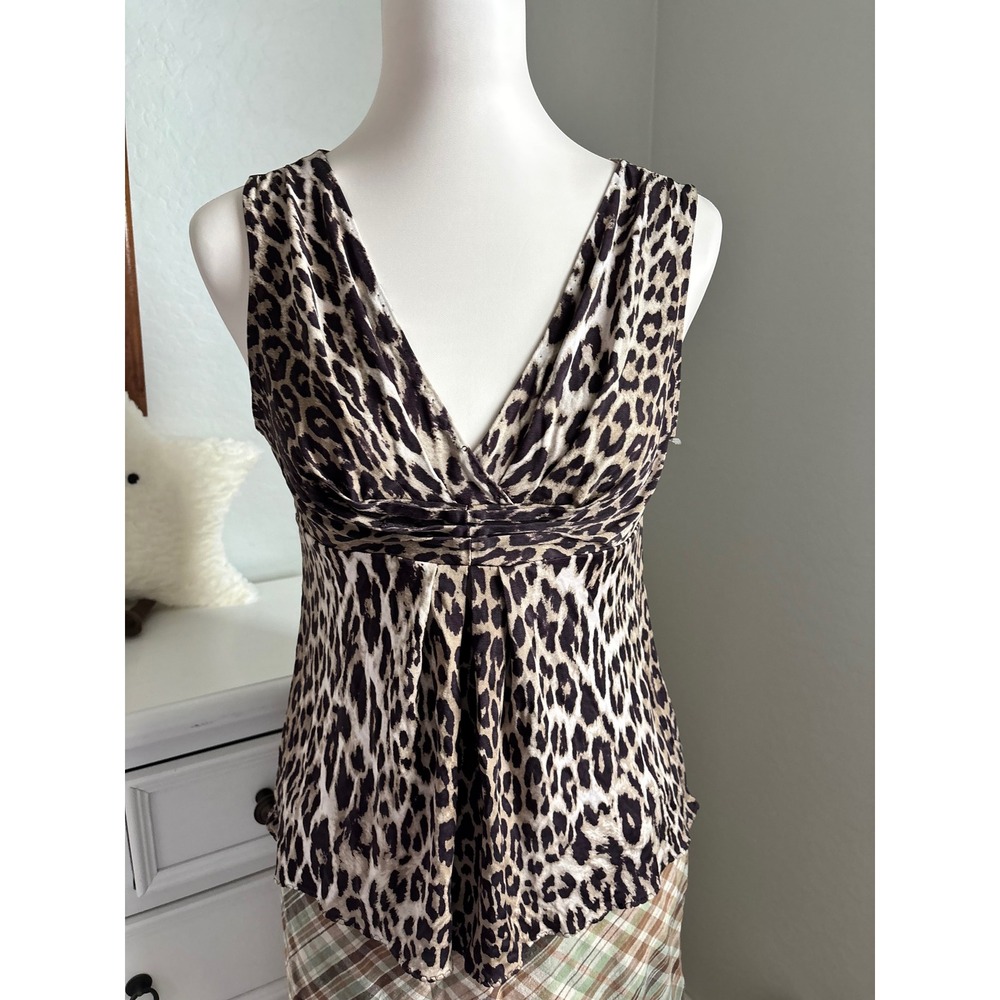 Leopard Print V-Neck Empire Waist Blouse Elie Tahari Animal Print Top M